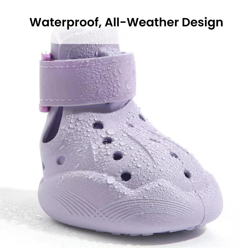 Purple baby shoe with waterproof design on a white background