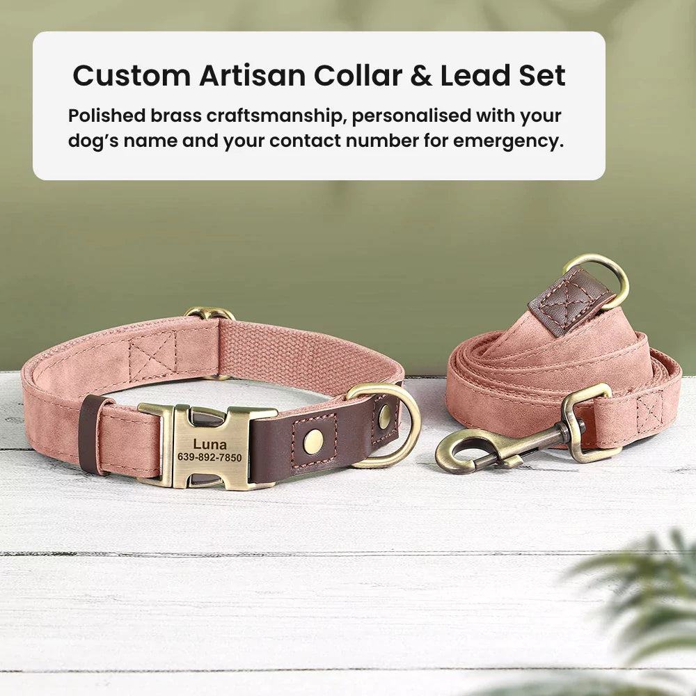 Pink Custom Artisan Dog Collar & Leash Set