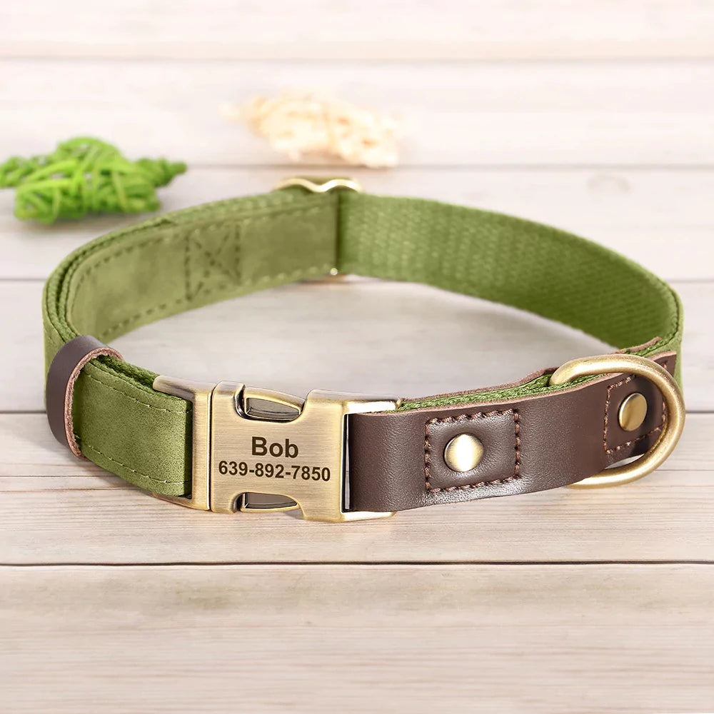 GREEN Custom Artisan Dog Collar Lead Personalised Canine Culture