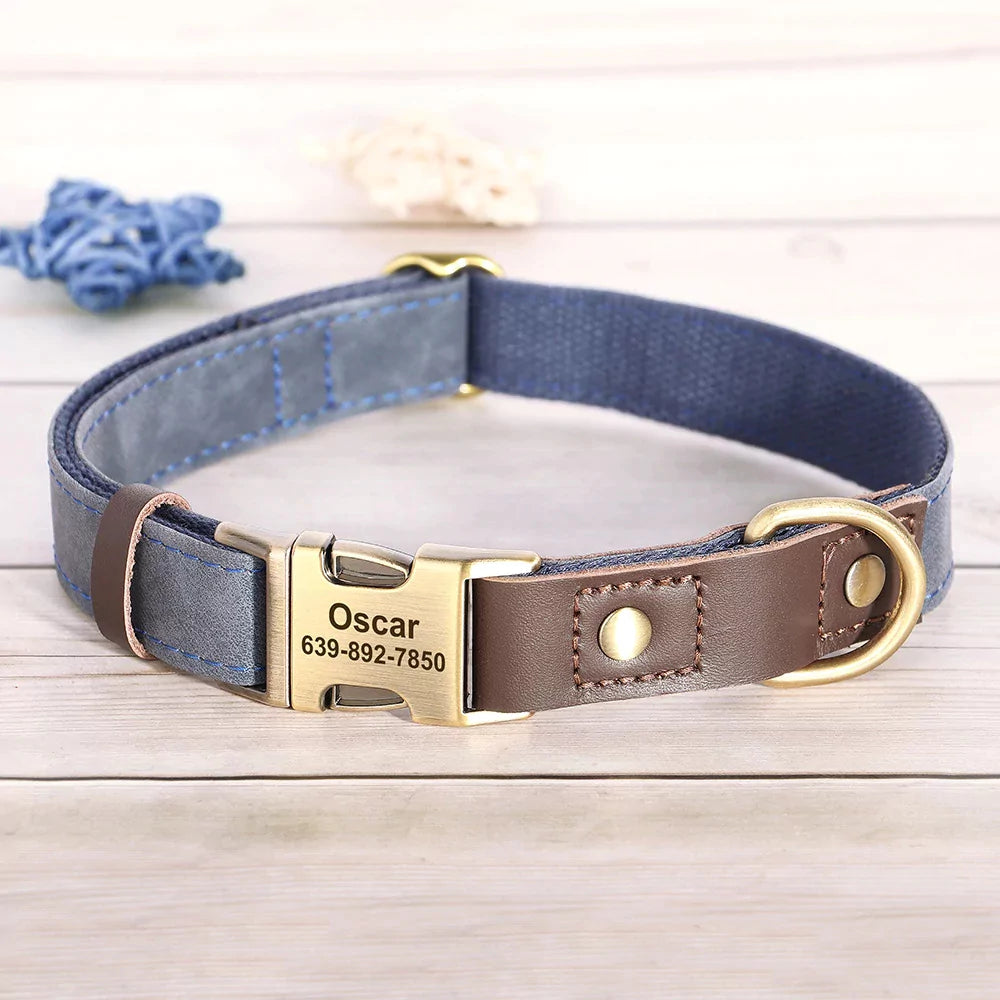 BLUE Custom Artisan Dog Collar Lead Personalised Canine Culture