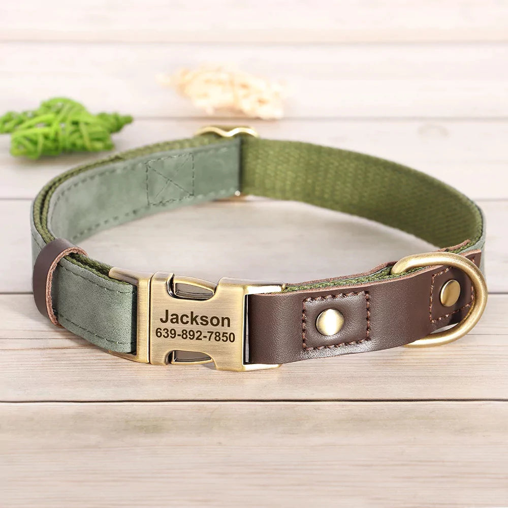 GREEN Custom Artisan Dog Collar Lead Personalised Canine Culture