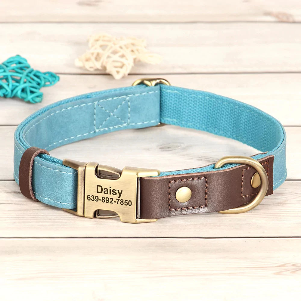 BLUE Custom Artisan Dog Collar Lead Personalised Canine Culture