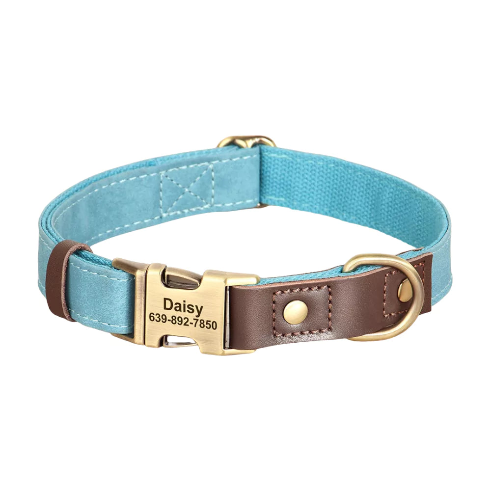 BLUE Custom Artisan Dog Collar Lead Personalised Canine Culture