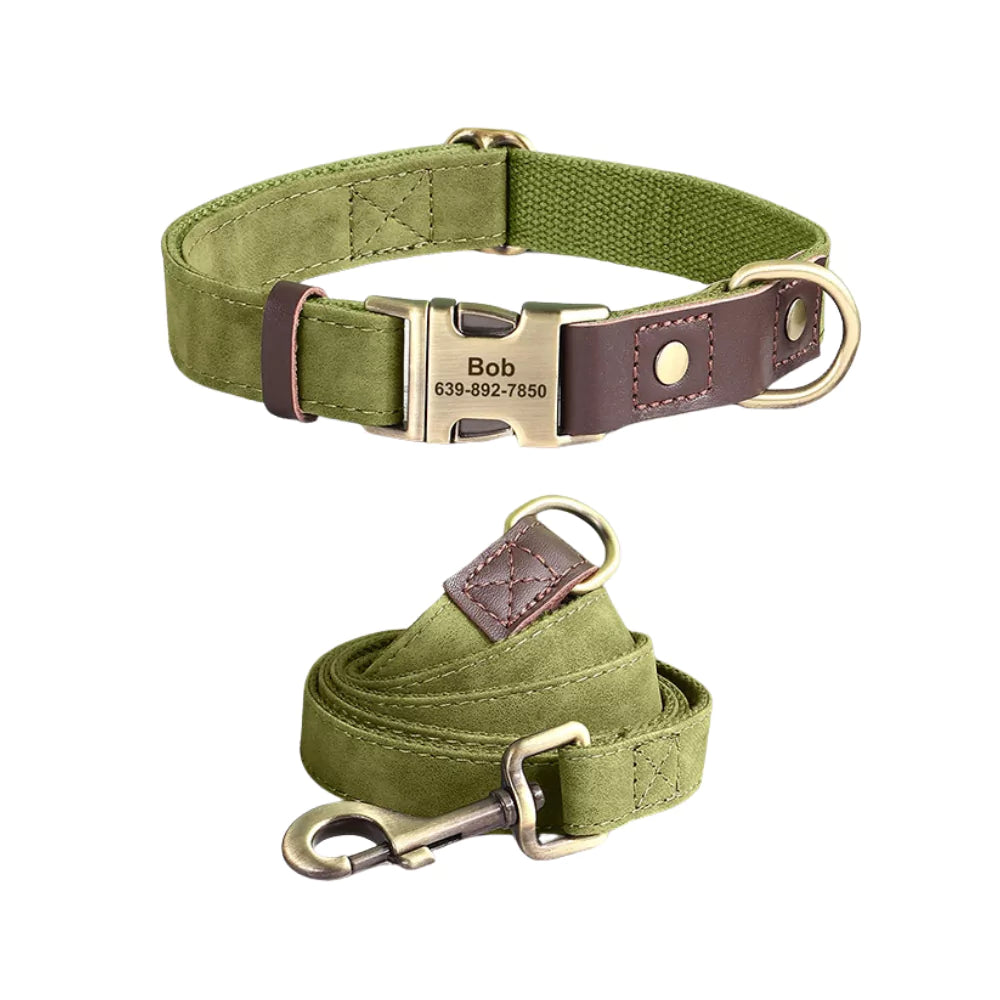 GREEN Custom Artisan Dog Collar Lead Personalised Canine Culture