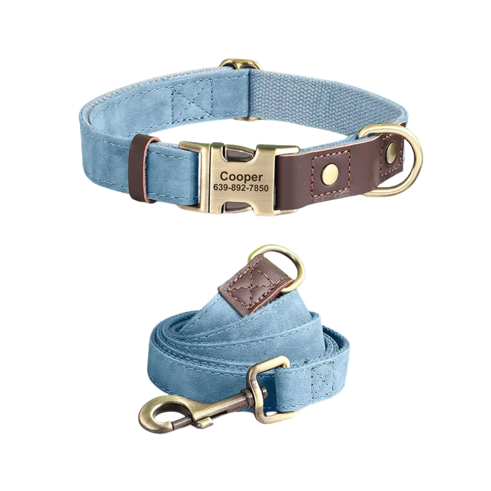 BLUE Custom Artisan Dog Collar Lead Personalised Canine Culture