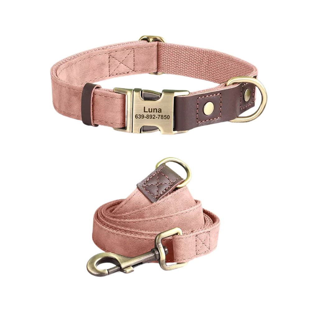 Pink Custom Artisan Dog Collar & Leash Set
