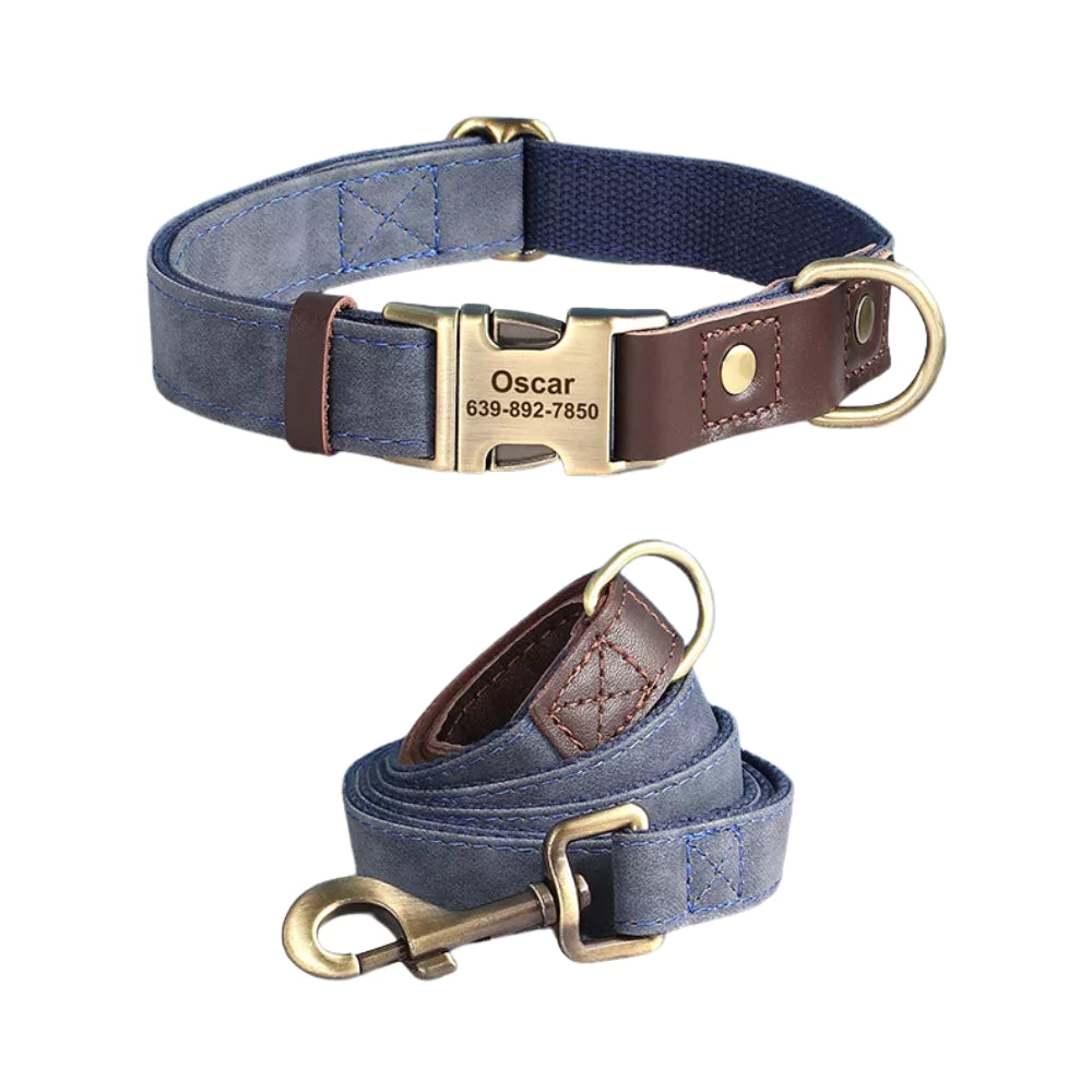 BLUE Custom Artisan Dog Collar Lead Personalised Canine Culture