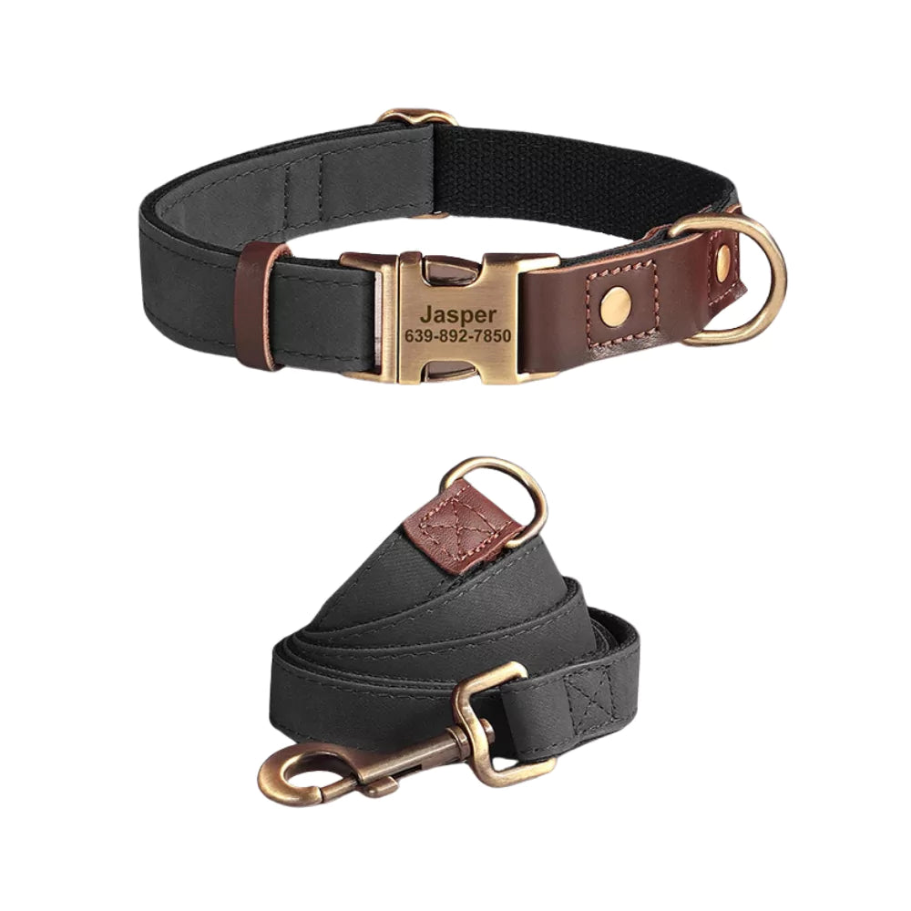 BLACK Custom Artisan Dog Collar Lead Personalised Canine Culture