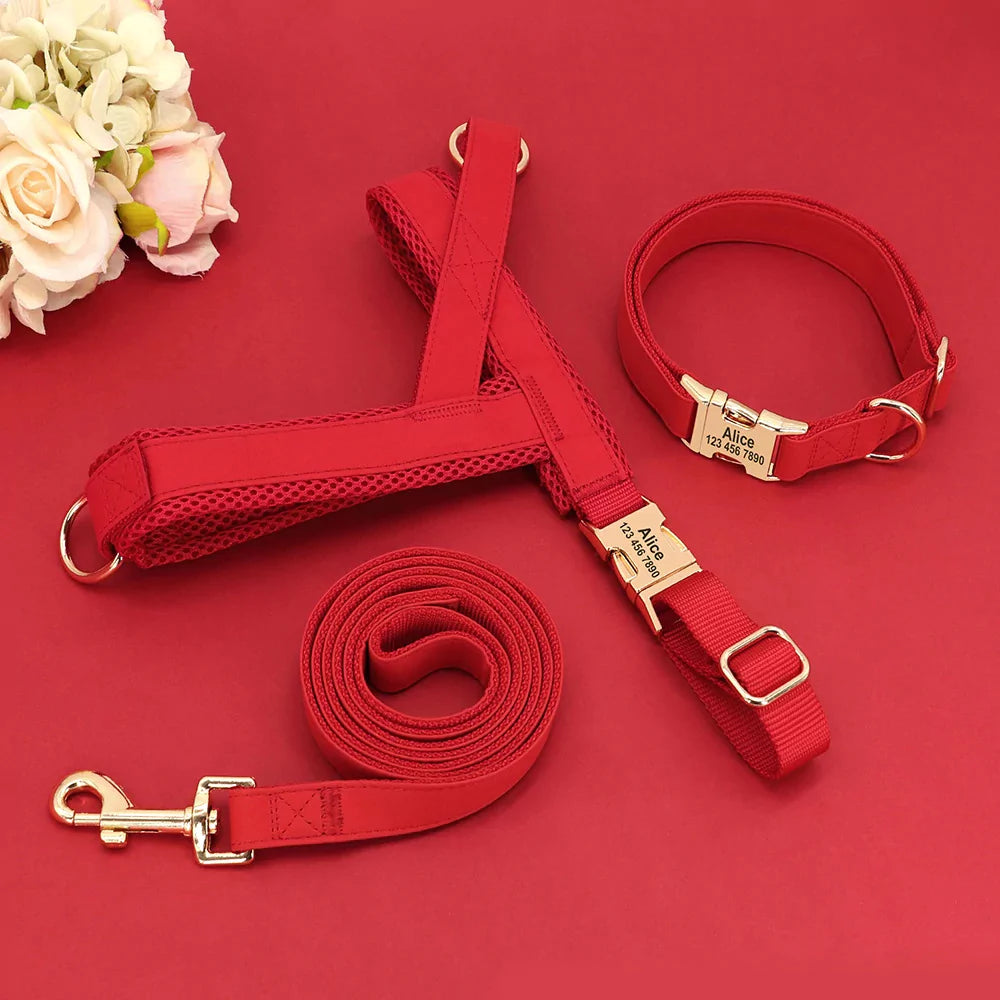 Red Custom Belgravia Dog Gear Set | Collar, Harness & Leash