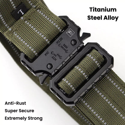 Military Green Canine Dog Collar | Reflective With Secure Titanium Clip
