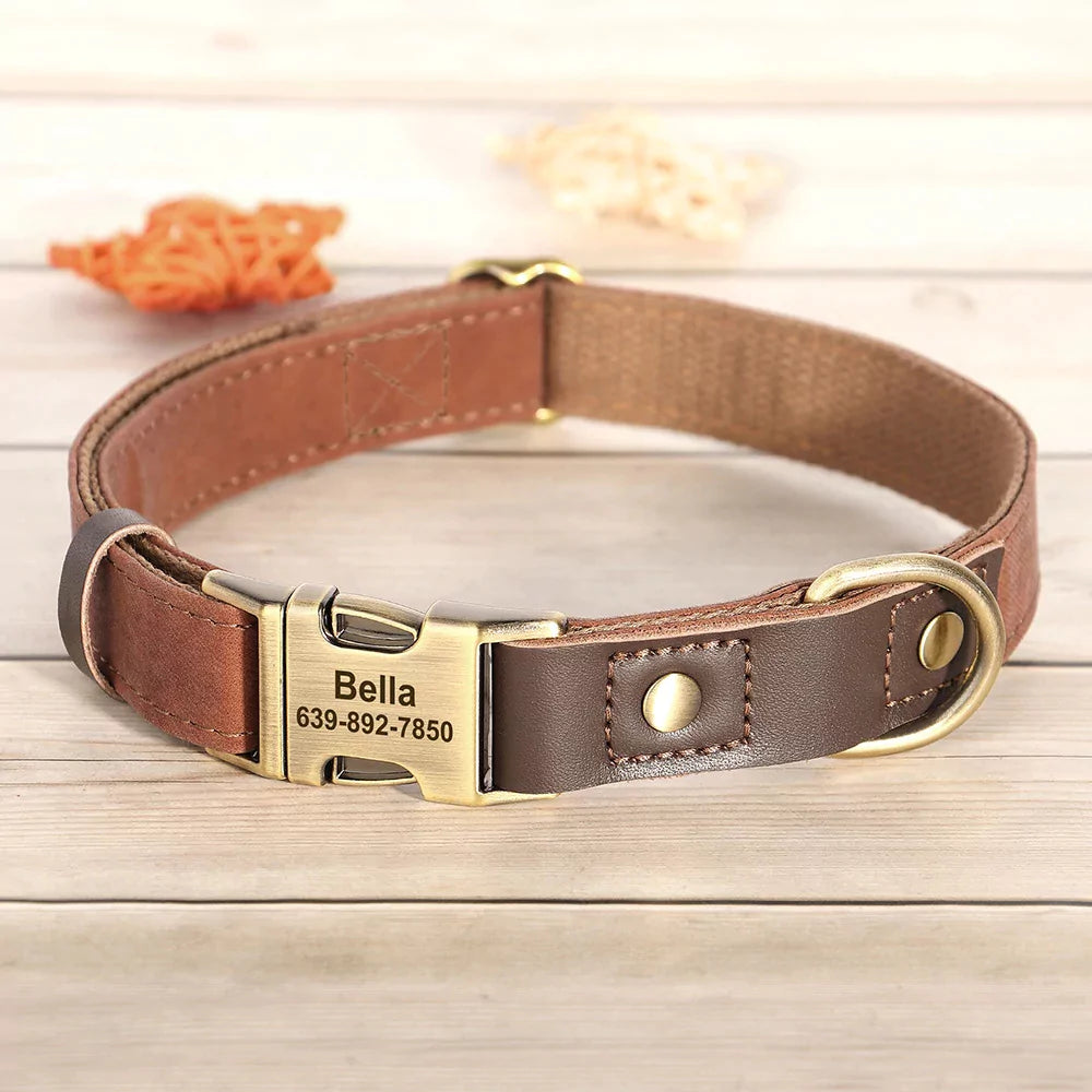 BROWN Custom Artisan Dog Collar Lead Personalised Canine Culture 