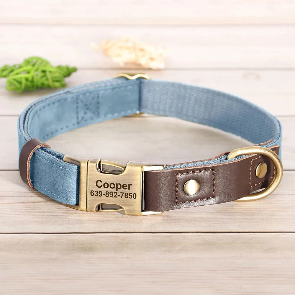 BLUE Custom Artisan Dog Collar Lead Personalised Canine Culture