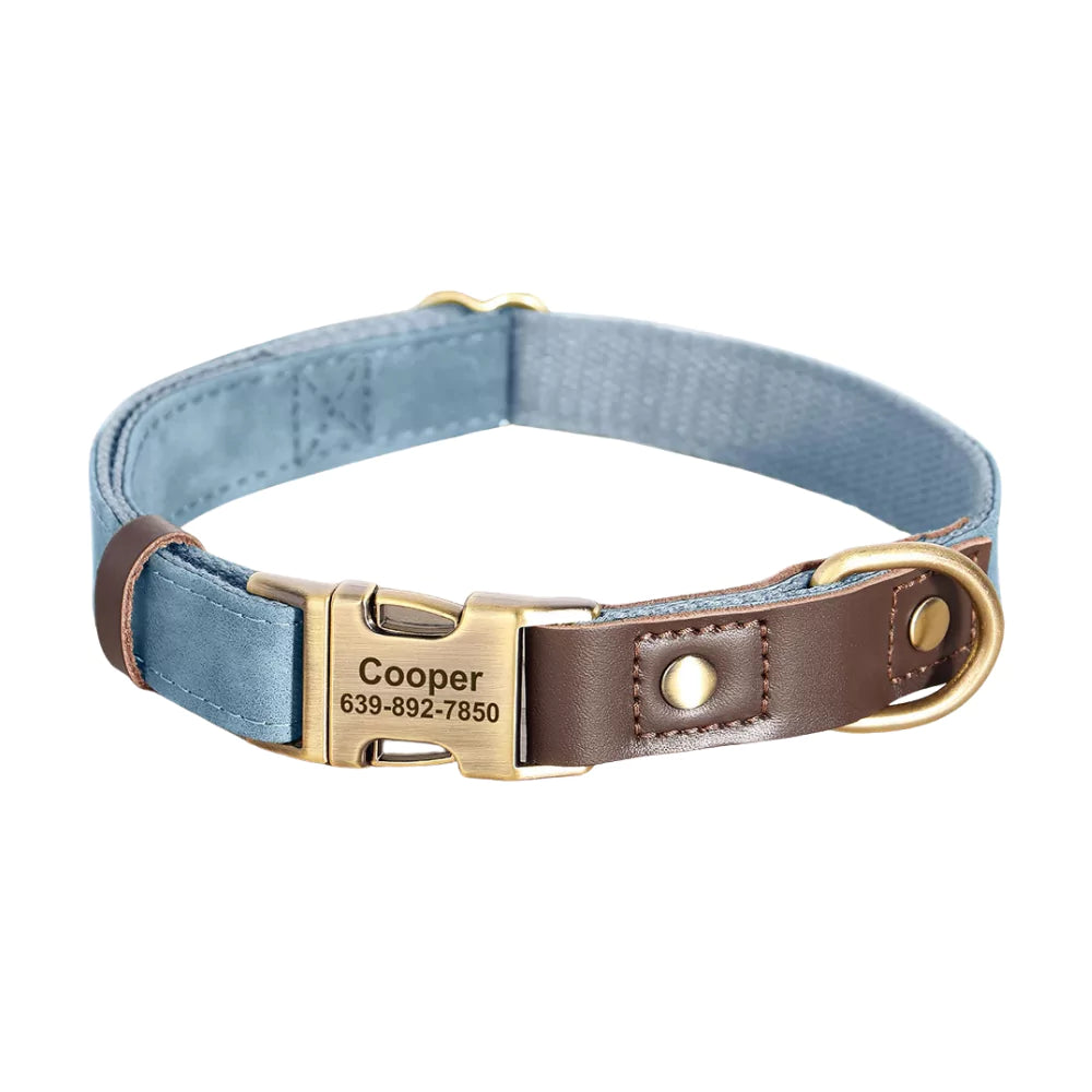 BLUE Custom Artisan Dog Collar Lead Personalised Canine Culture