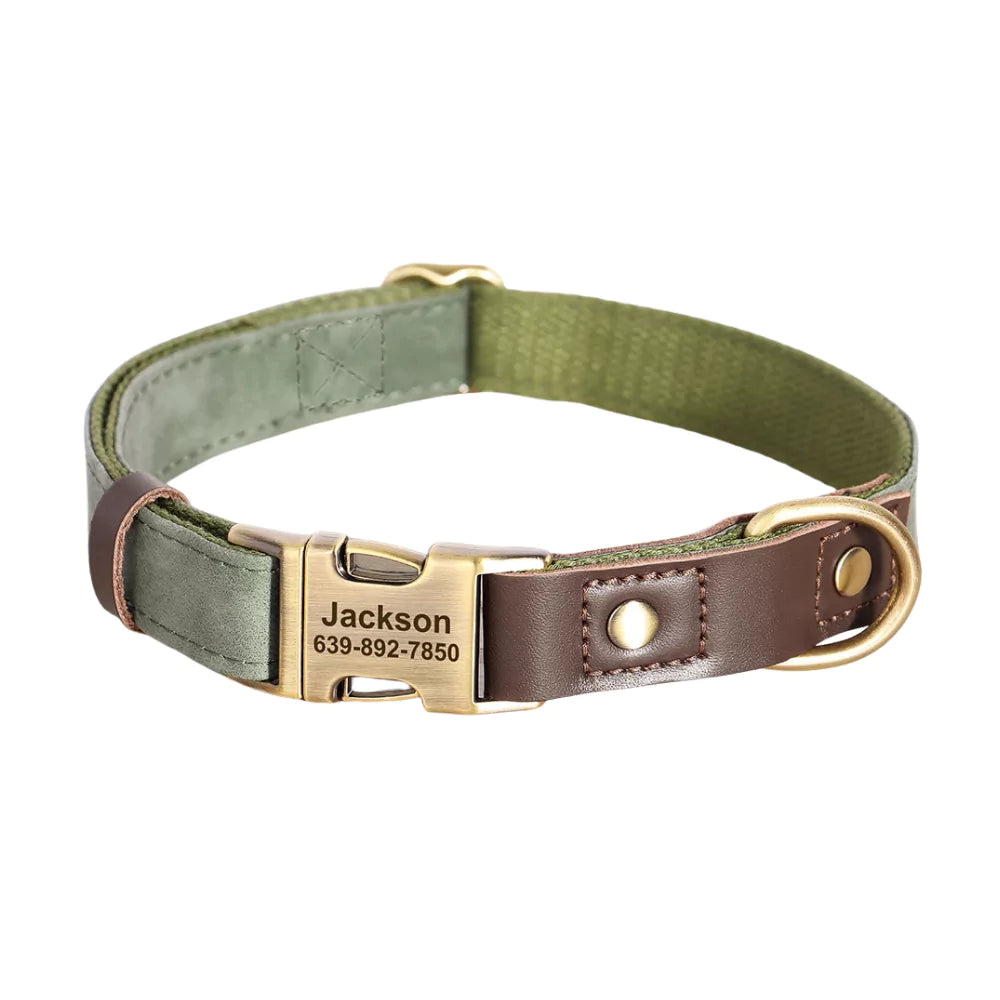 GREEN Custom Artisan Dog Collar Lead Personalised Canine Culture