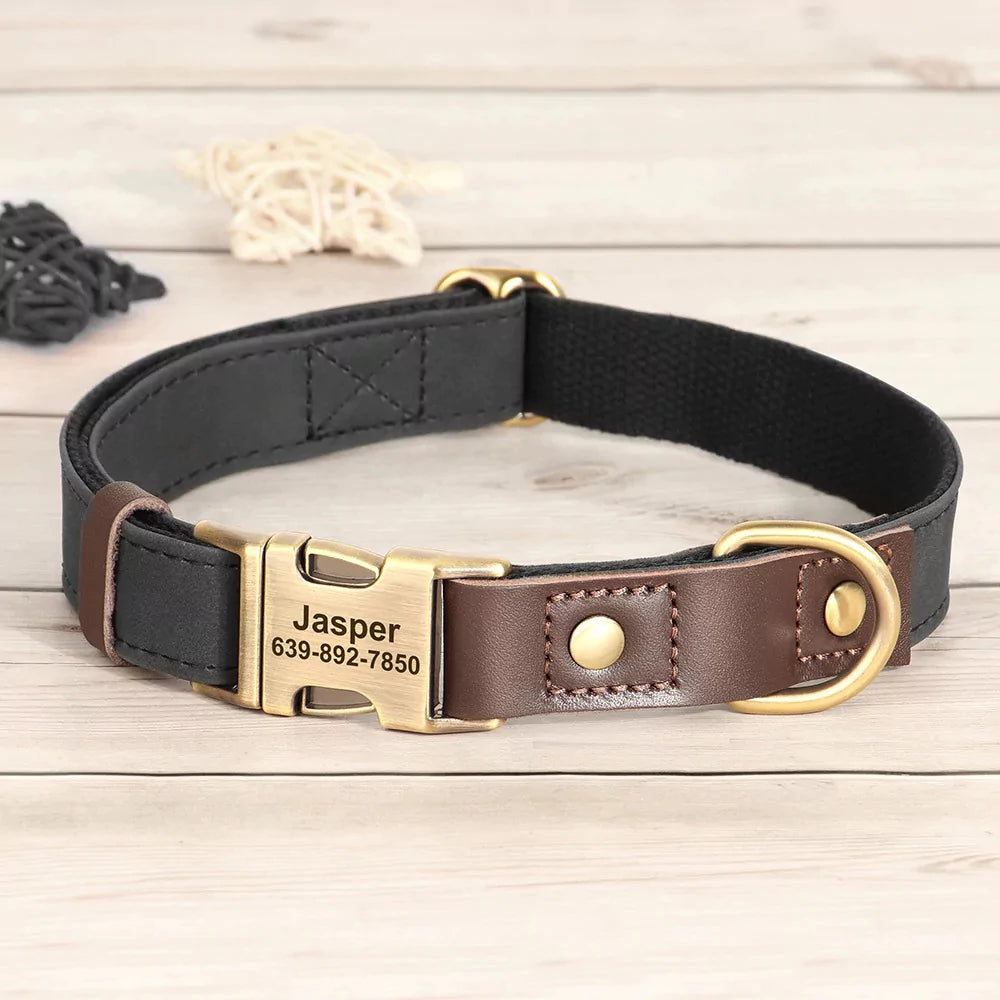 BLACK Custom Artisan Dog Collar Lead Personalised Canine Culture