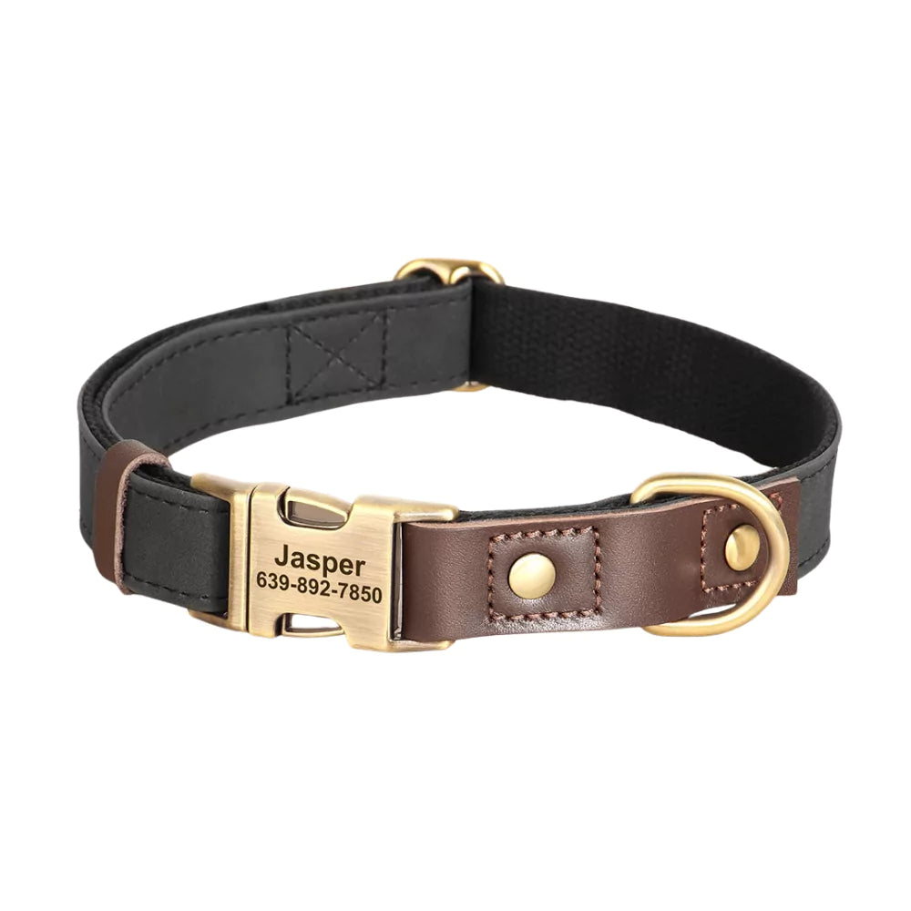 BLACK Custom Artisan Dog Collar Lead Personalised Canine Culture