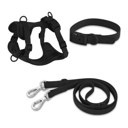 black urban dog collar, harness and leash set canine culture