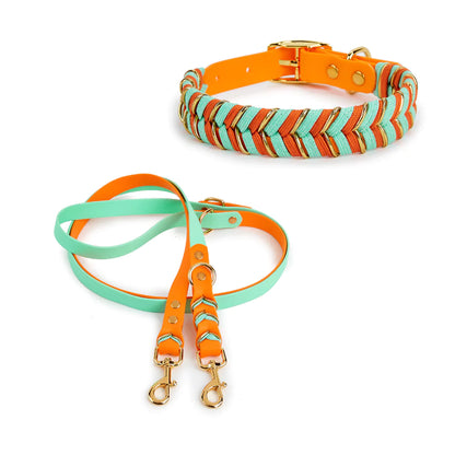 orange majesty dog collar and leash set canine culture