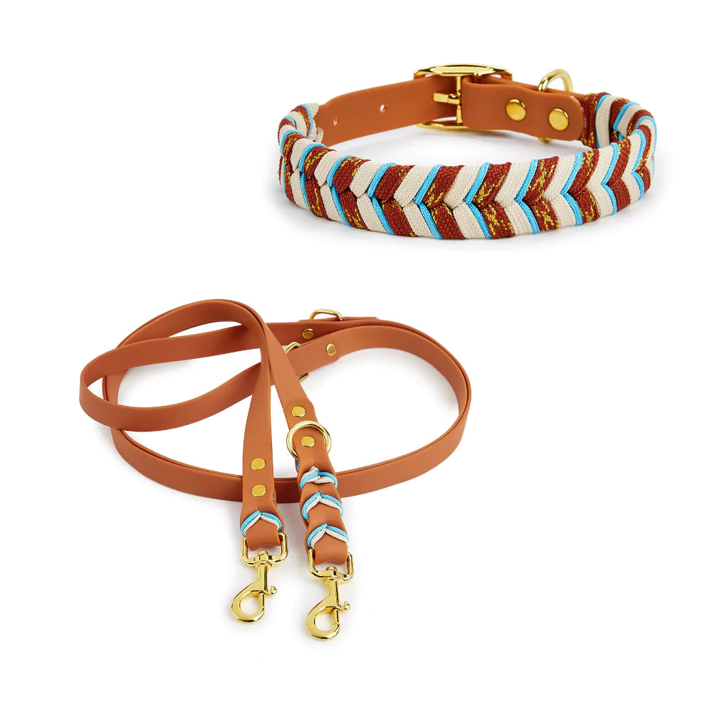 brown majesty dog collar and leash set canine culture