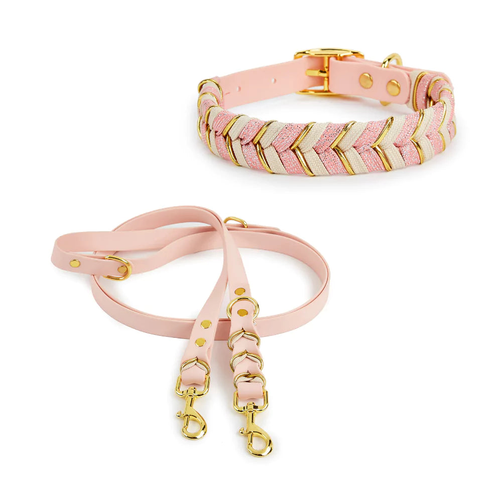 pink majesty dog collar and leash set canine culture