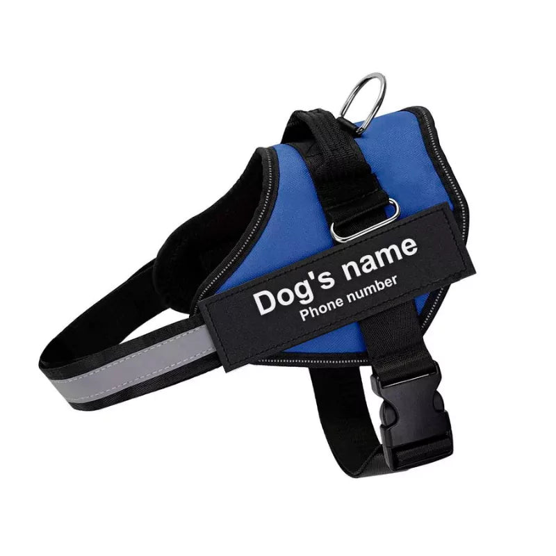 Blue Personalized Dog Harness | Reflective With Safety Handle