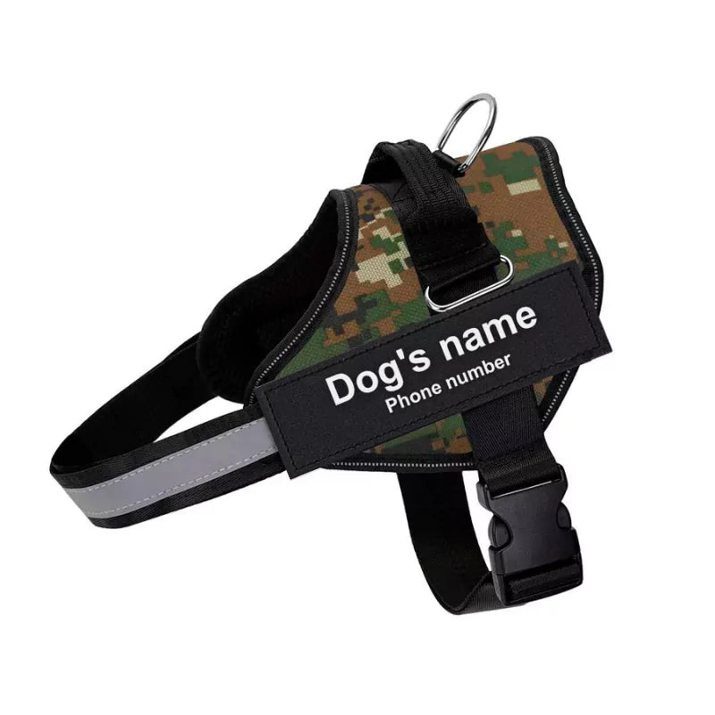 Green Camo Personalized Dog Harness | Reflective With Safety Handle