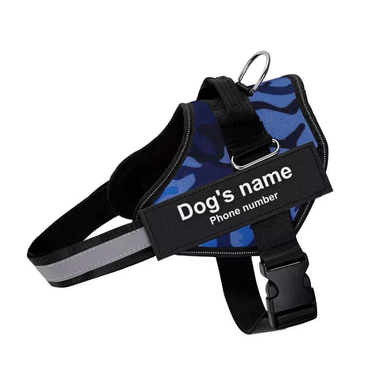 Blue Camo Personalized Dog Harness | Reflective With Safety Handle