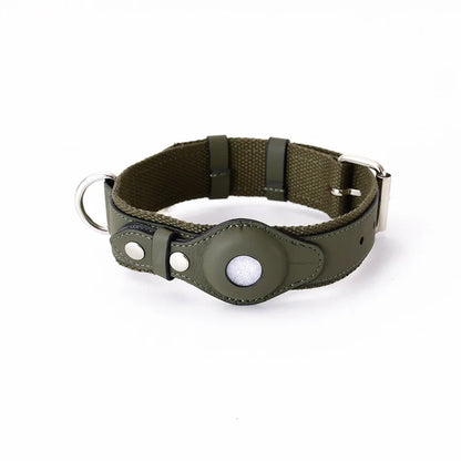Green Leather AirTag Dog Collar