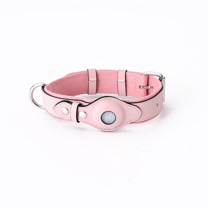 Pink Leather AirTag Dog Collar
