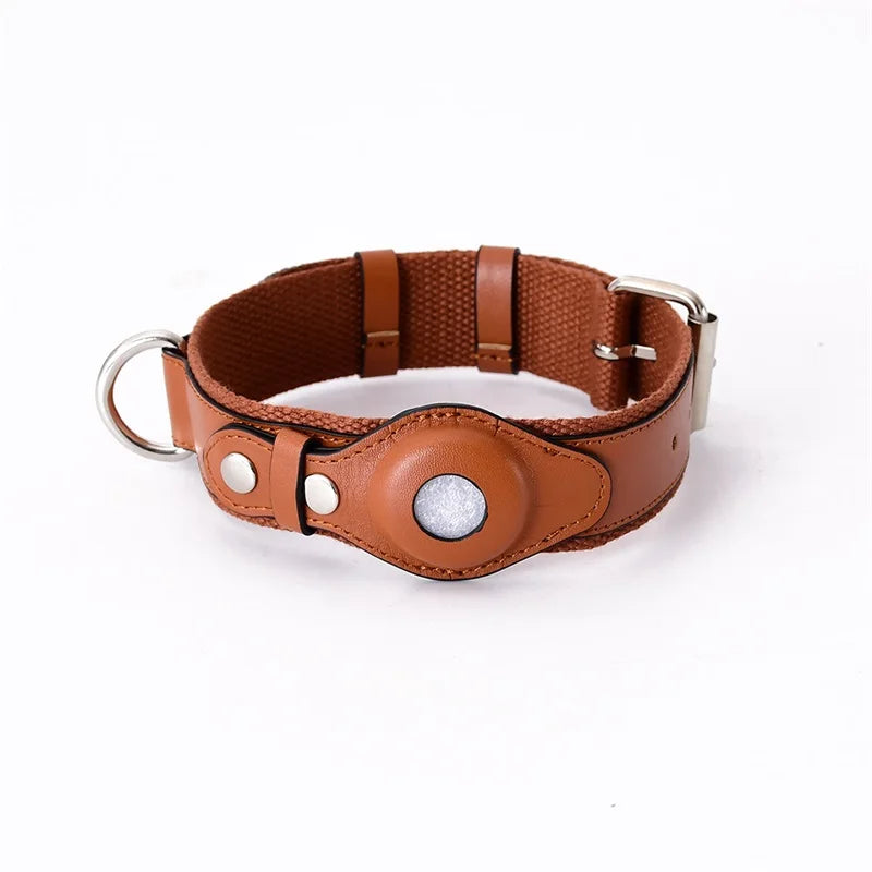 Brown Leather AirTag Dog Collar