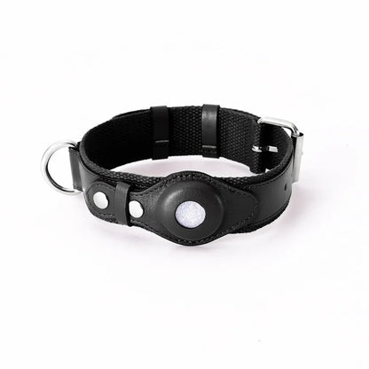 Black Leather AirTag Dog Collar