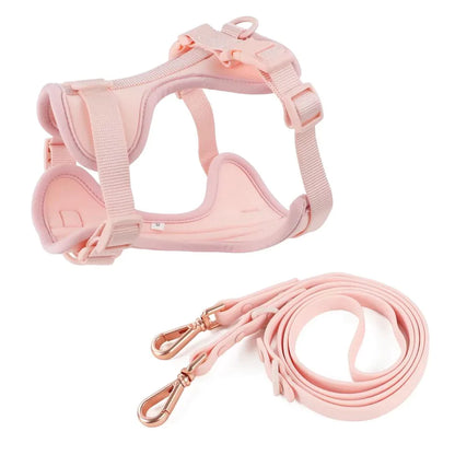 pink pvc urban dog harness Y shape front two clips double ended leash set canine culture